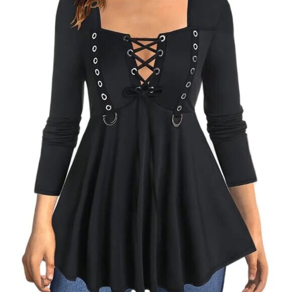 Tops - NEW Sized 4x, 5x  Black Gothic Style Lace Up Blouse